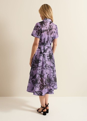 Phase Eight Natalie Lilac Floral Check Dress Purple USA | 5481960-RO